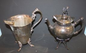 Grosby Silverplate Pitcher and 1880s Silverplate Teapot pitcher 8" h. and teapot 13" h.