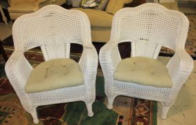 Two Wicker Arm Chairs and Tray 29 1/2" w., 23" d., 35" h.