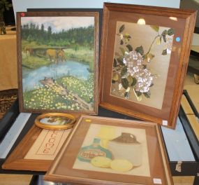 Small Oval Print, Stitch work Welcome Sign, Two Prints, and Acrylic oval print 7" w., 9" h., welcome 10" w., 19 1/2" h.