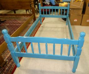 Turquoise Twin Size Bed with wooden rails; 31" h.