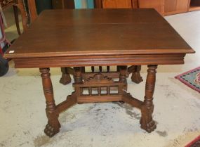 Square Oak Clawfoot Dinning Table with spoon carving; 42" sq., 28" h.