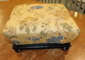 Gold Flowered Upholstered Foot Stool 14" sq., 6" h.