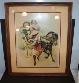 Framed Print of Children with Pony Cart 24" w., 28" h.