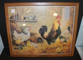 Framed Print of Chickens and Rooster 21 1/2" w., 17 1/2" h.