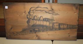 Carving of Train on Board 31"w., 16"h.