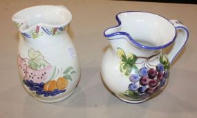 Two Handpainted Italian Pitcher Pitcher 7"h.