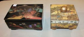 Black Laquer Oriental Jewelry Box, Box with Oriental Motif Black Laquer Oriental Jewelry Box, Box with Oriental Motif 6"sq.