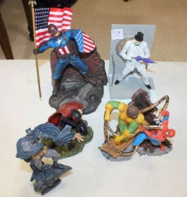 Six Action Figures Batman, Spiderman, and others, approximatly 6"h.