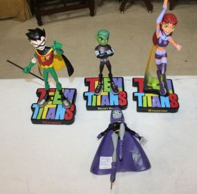 Group of Four Action Figures Titans, Robin, Beast Boy, Starfire, Girl, 8"-11"h.