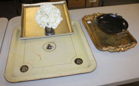 Cup with Flowers, Compote, and Various Wood Trays Cup with Flowers, 8" Compote, and Various Wood Trays 11"-19"w.