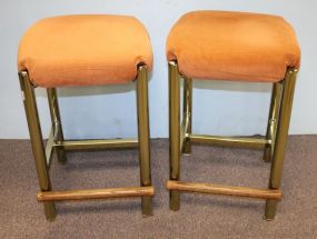 Two Brass Bar Stools 15"sq., 24"h.