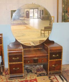 1940s Dressing Table with Round Mirror Matches previous lot, 50"w., 17"d., 75"h.