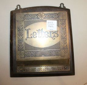 Victorian Wood and Brass Letter Holder 6"w., 7"h.