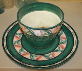 Large Gail Pittman Planter and Under Plate plates- 10" round. X 7"h. tray- 19"dia.