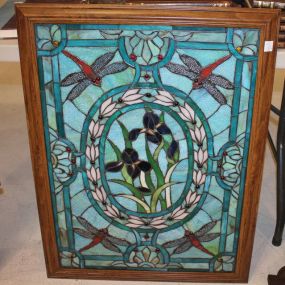 Multi Colored Dragonfly Stained Window 25"w. x 33"h.