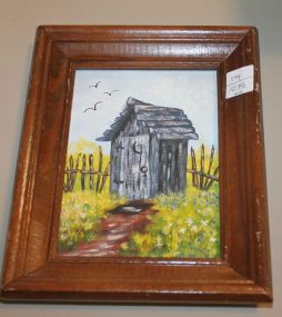 Small oil painting of Out House 7"w., 9"h.