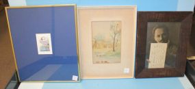 Picture of Gentleman with Letter from 1819, Vintage Landscape signed J.D. Pettit, and Small Limited Edition Print of Flamingo Picture of Gentleman with Letter from 1819 10"w., 14"h., Vintage Landscape signed J.D. Pettit 11"w., 14"h., and Small L