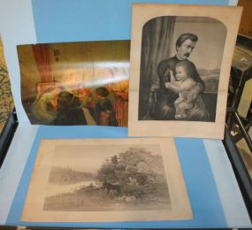 "The Empty Sleeve" Victorian Print, Color Print of Children, Grandmother and Mother, Print of Deer Signed John Bush