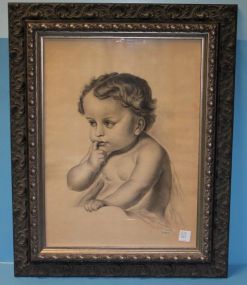 Print of Pouting Baby Dated 1885 by E. Patrick 19"w., 24"h.