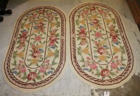 Two Matching Oval Wool Hook Rugs 54" x 29"