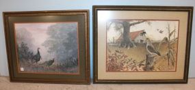 Two Bird Prints One of Turkeys and One barn with doves, 26"w., 22"h.