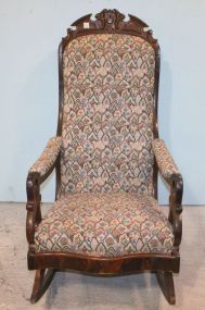 19th Century Walnut Lady's Rocker with Swan Roll Arms 23"w., 44"h.