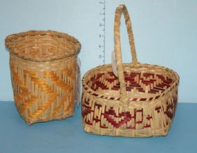 Two Choctaw Baskets one is yellow, one is red, 11"h., 7"h.