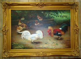 American School "Rooster" Oil on Canvas