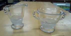Glass Creamer and Sugar Bowl Glass creamer 3 1/2"h. & Sugar bowl 3 1/2"h.