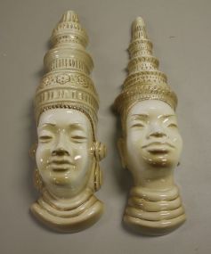 Pair of Porcelain Tibitean Head Wall Sconces 15"h.