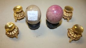 Two Marble Eggs on Stands and Four Small Brass Stands 2"h.