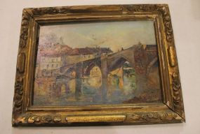Oil on Canvas Vieux Pont Romain Signed lower right, 16"w., 13"h.