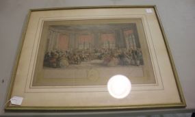 Antique Lithograph of French Parlor Scene 24"w., 19"h.