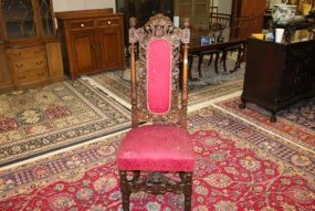 Heavily Carved Flower Basket Hall Chair 52"h., 17"w.