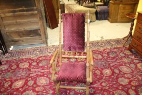 Platform Rocker with maroon upholstery, 43"h., 21"w.