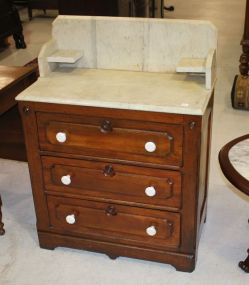 Walnut Eastlake Marble Top Washstand 30"w., 16"d., 40"h.