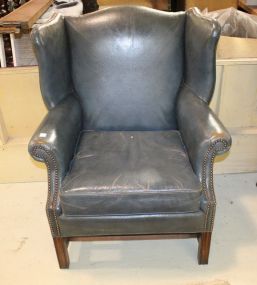 Blue Faux Leather Wing Back Chair 32"w., 28"d., 41"h.