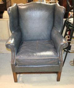 Blue Faux Leather Wing Back Chair 32"w., 28"d., 41"h.