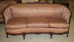 French Style Carved Sofa carved rail, three cushions, good condition, 73"l., 26"w., 32"h.