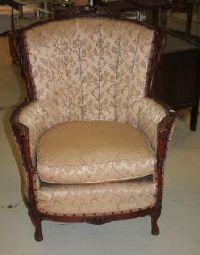 French Style Carved Gents Parlor Chair channel back, single cushion, 32"w., 40"h.