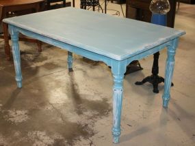 Aqua Painted Distressed Farm Table 35"w., 59"L., 30"h.