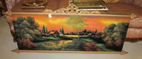 Vintage Noyer Painted on Velvet Picture of Country Scene 55"w., 21"h.