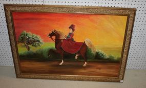1991 Oil Painting of Lady on Horse 40"w., 28"h.