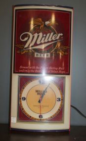 Miller Beer Lighted Wall Clock Electric, 24"h., 12"w.