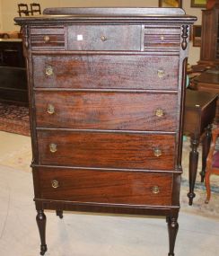 Mahogany Tall Boy Chest on Spindle Legs Matches lot # 368 and 369, 61"h., 36"w., 20"d.