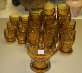 Amber Water Set Includes pitcher, 11"-5" h., glasses, 6"-3"h., glasses.