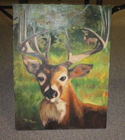 Painting of Deer, Signed Unframed, 18"w., 24"h.