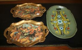 Three Trays Two with angels 16"w., one with flowers 18"w.