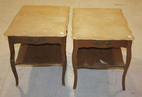 Pair of Provinical End Tables Fox Marble Tops, 21"h., 20"w., 28"L.