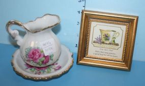 Framed "Sisters" by Sandy Lynam Clough along with a Miniature Porcelain Bowl and Pitcher